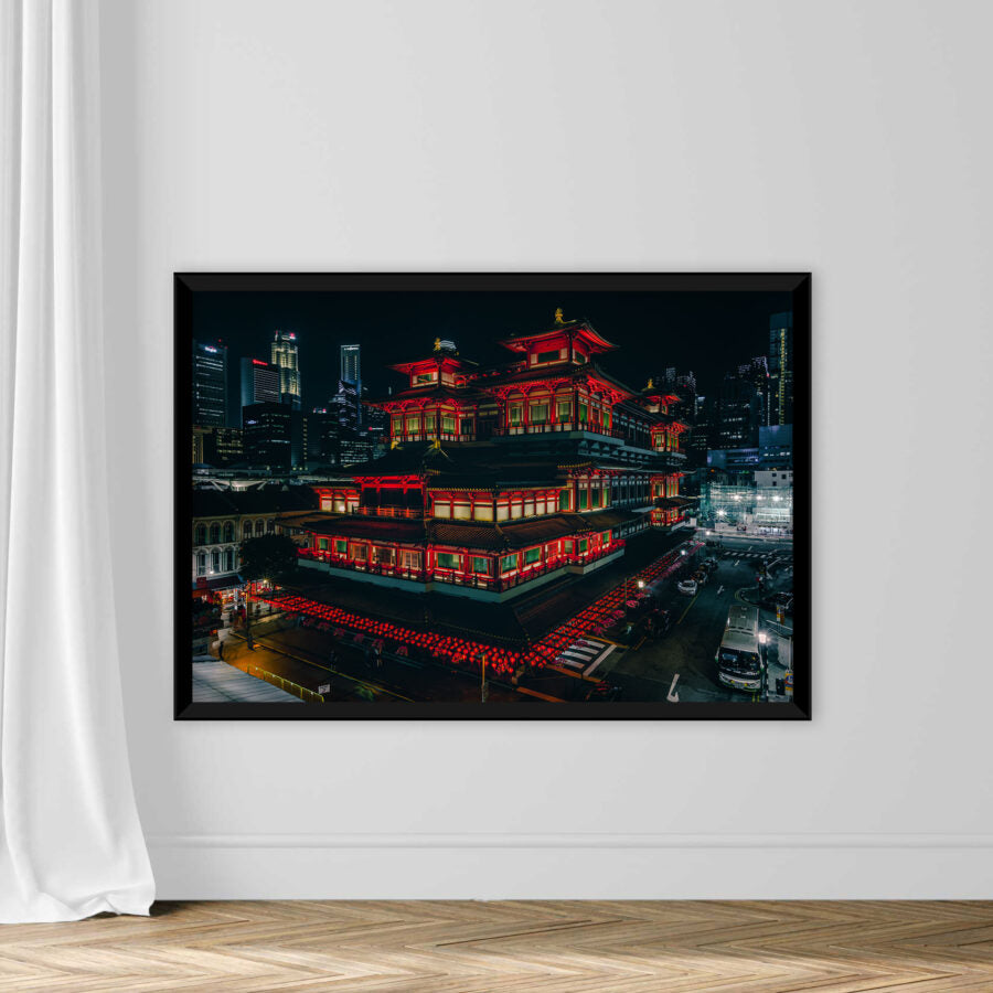 High Angle View Of Illuminated Temple Against Sky In City At Night