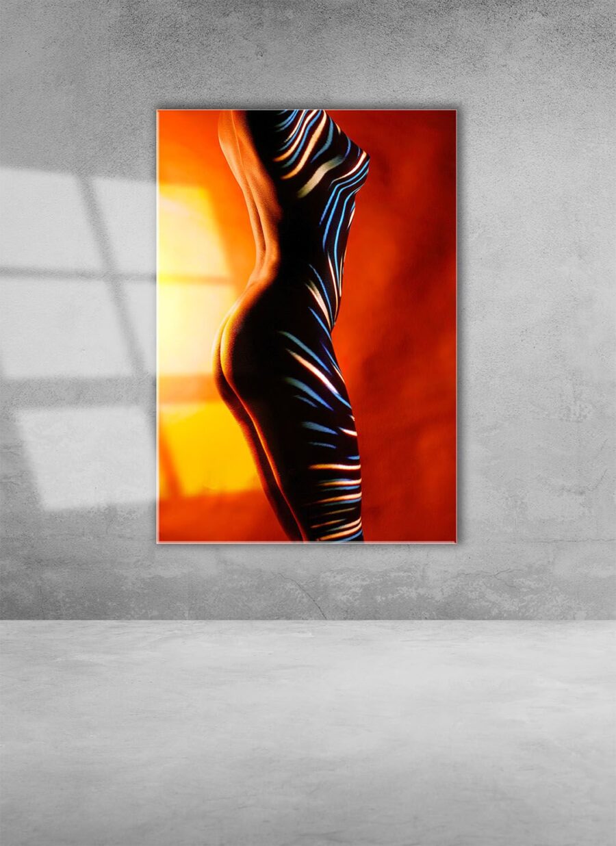 Silhouette Naked Woman Standing Against Colored Background