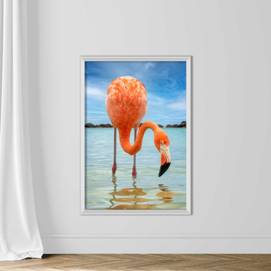 Close-Up Of A Flamingo Against The Sea