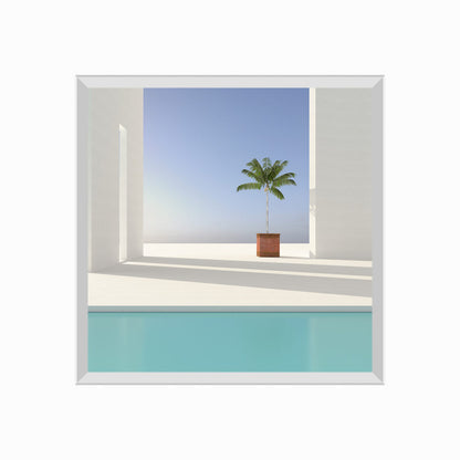 Potted palm tree on terrace, 3D Rendering