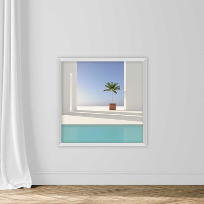 Potted palm tree on terrace, 3D Rendering