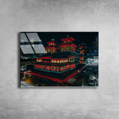 High Angle View Of Illuminated Temple Against Sky In City At Night