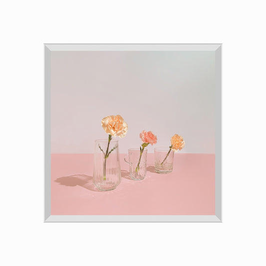 Pink composition with flowers,Vase and crystal glasses