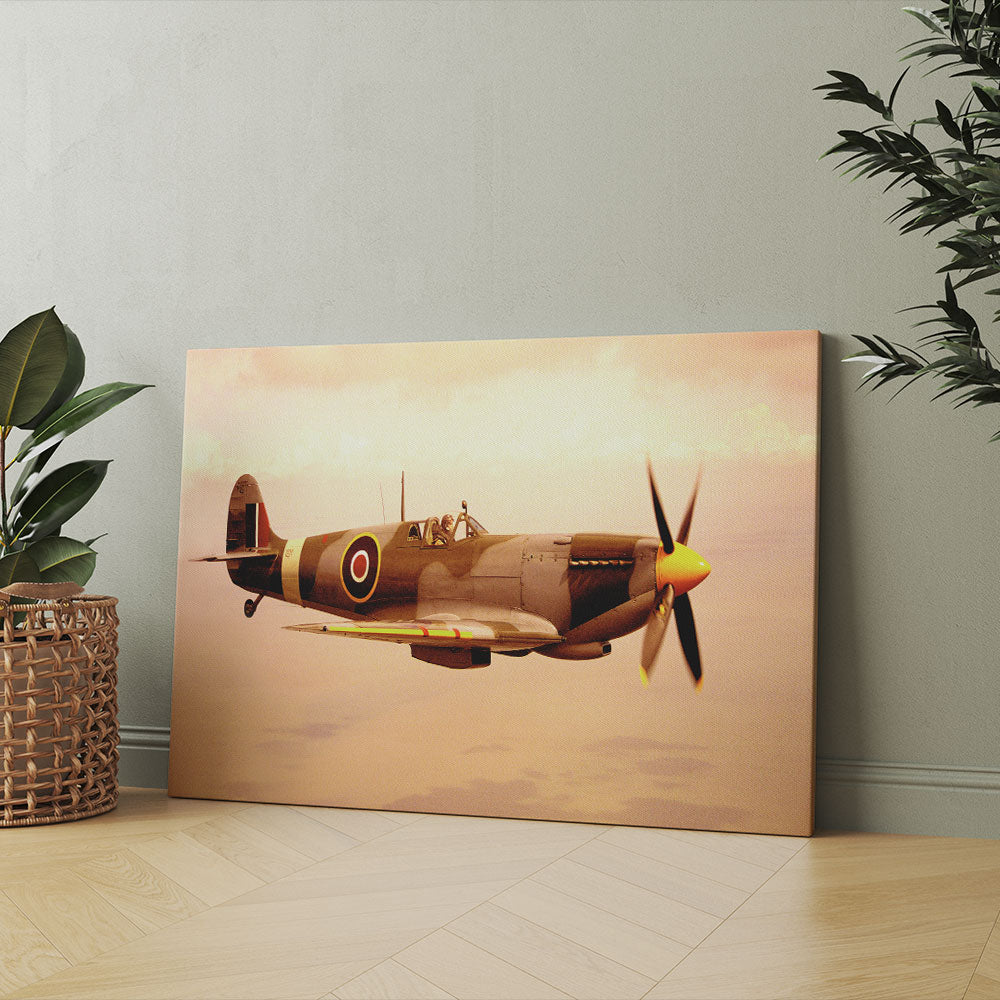 Spitfire aircraft in flight (sepia tone)